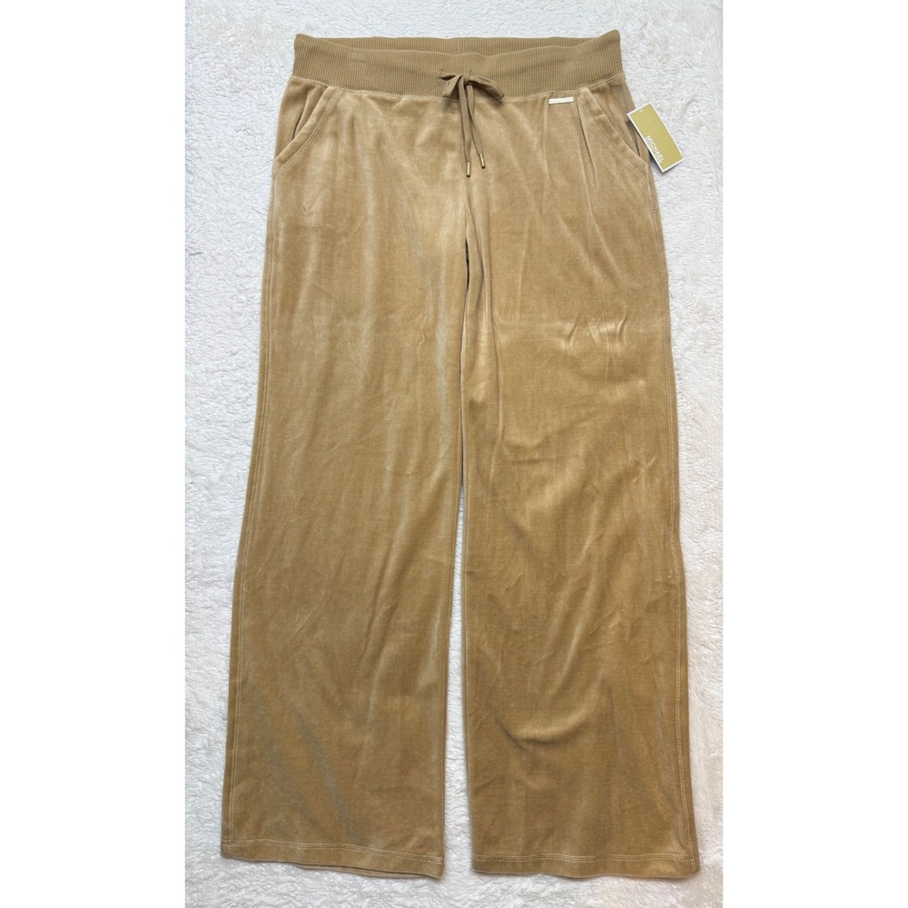 Michael Kors Pants Womens L Velour Wide Leg Drawstring Camel Tan NWT